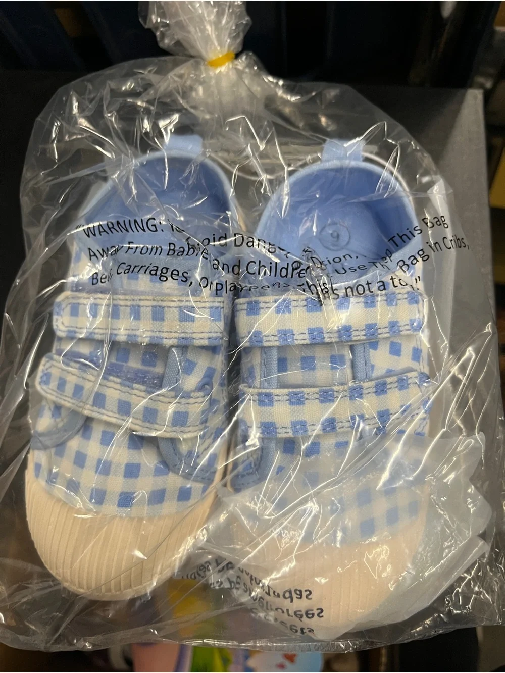 Cat & Jack Baby/Toddler Blue Gingham Velcro Sneakers Size 9 NWT